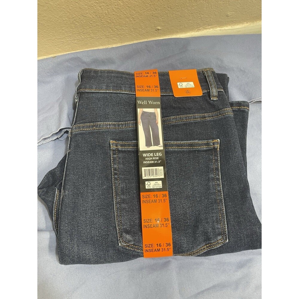 Well Worn Women's Wide Leg High Rise Jeans, Dark Blue, Size 16/36 (inseam 31.5)